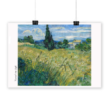 Plakat Green Wheat Field with Cypress