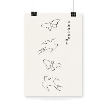 Plakat birds and butterflies from Yatsuo