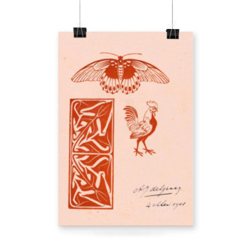 Plakat Butterfly, rooster and leaf ornament